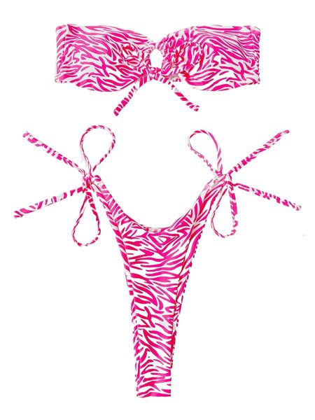 

allover print bandeau bikini swimsuit m6lk#, White;black