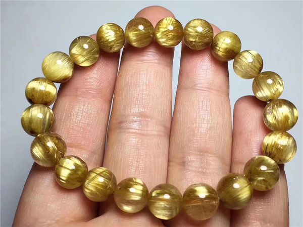 

necklaces designer natural rutilated titanium quartz bracelet woman man 9.5mm genuine brazil cat eye effect round beads crystal lucky stone, Silver