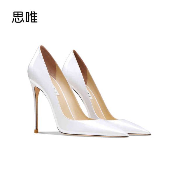 

genuine leather classic white high heels shoes woman pumps pointed toe stilettos talon femme wedding shoes bride shoes 10cm t220730, Black