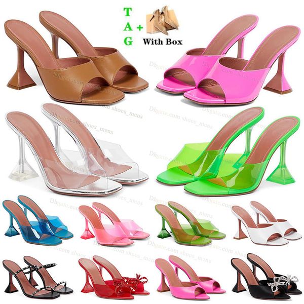 Amina Muaddia Frauen transparente Kristall Sandalen Pantoffel Mode weiche PVC High Heels 7c 10c Spule Ferse Strandschuhe Damen Outdoor Casual Designer Schuh mit Box