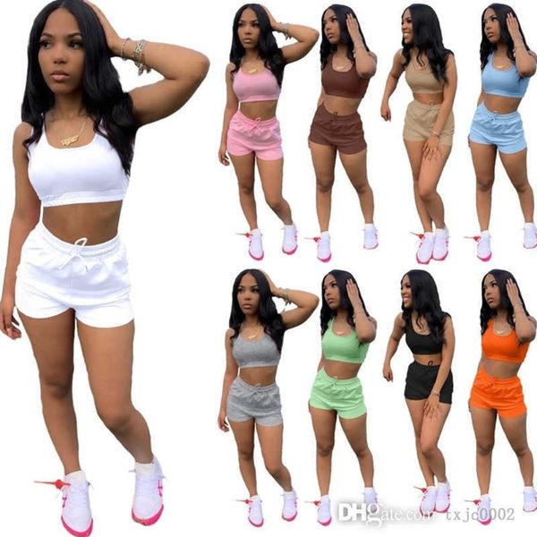 

women yoga outfits tracksuits two piece pants set slim crop tank and shorts sports suit 2022 designer sportwear, Gray