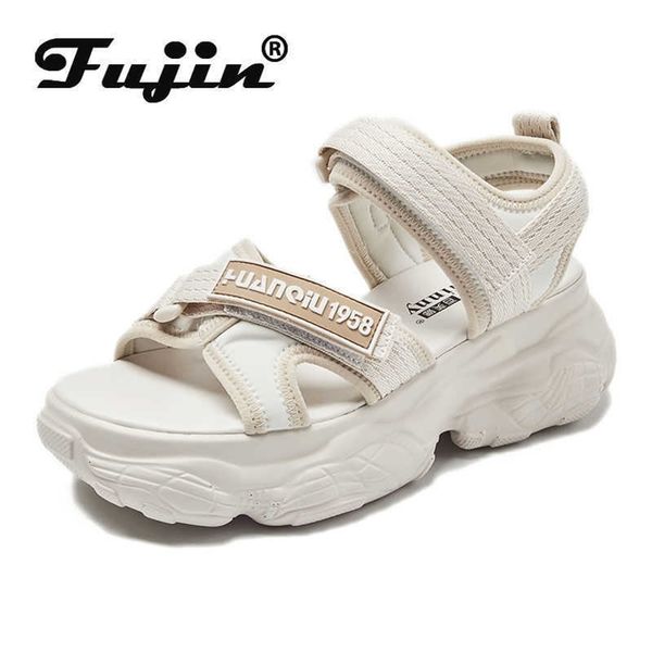

fujin women sandals platform thick sole y shoes magic tape ins casual summer shoes sandals beige black comfortable 210624