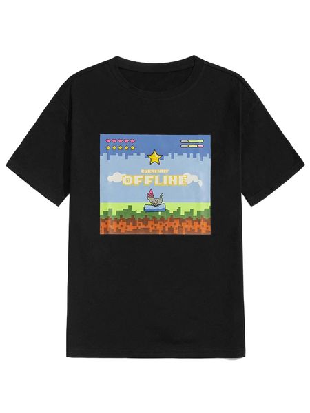 

romwe x lyxya guys letter cartoon graphic tee e6lm#, White;black