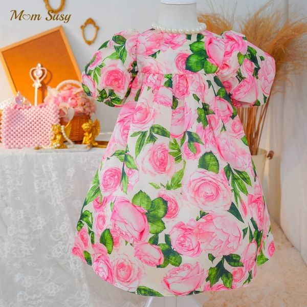 

baby girl princess flower dress puff sleeve infant toddler summer vestido party wedding pageant birthday baby clothes 110y 220614, Red;yellow