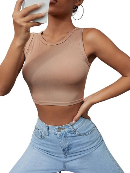 

solid ribbed knit crop tank 54nc#, White