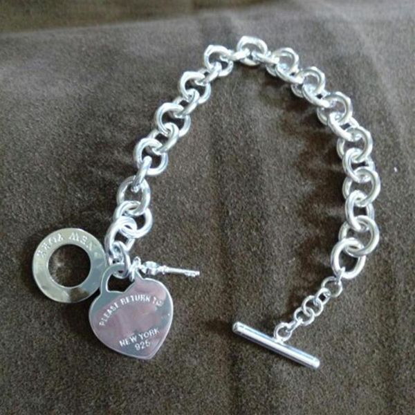 

charm bracelets classic style original logo brand s925 silvers women bracelet toggle heart key tag pulseira fine jewelry gift250w, Golden;silver