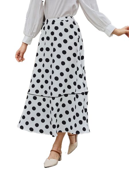 

polka dot print ruffle hem skirt t7ul#, Black