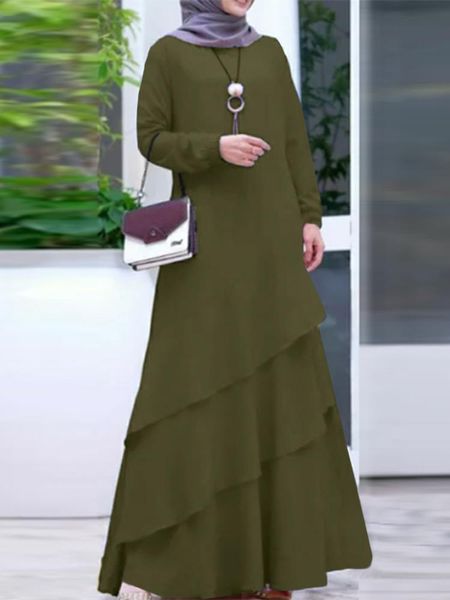 Этническая одежда мода женщина -мусульманское платье 2022 Осеннее твердое нерегулярное рюши