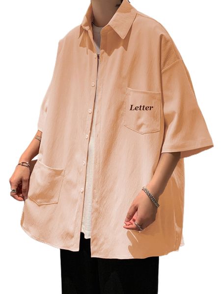 

men letter graphic patched pocket drop shoulder shirt o3gg#, White;black