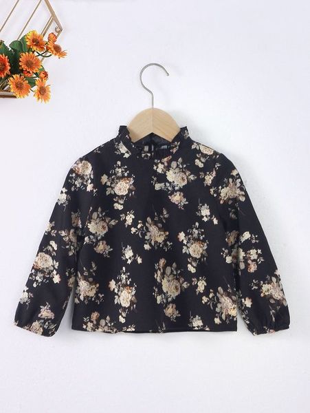 

toddler girls floral print bishop sleeve frilled neck blouse she, White;black