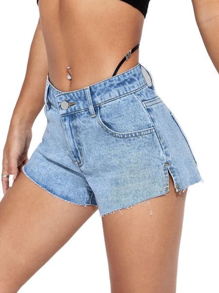 

raw trim split hem denim shorts j0dd#, White;black