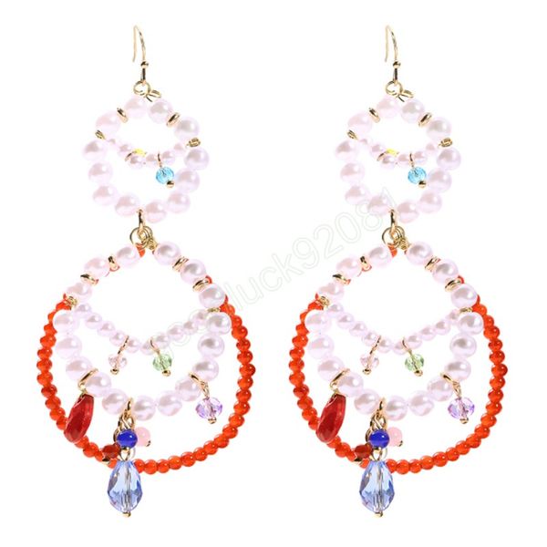 Orecchini a cerchio di perle multicolori per le donne Moda orecchini pendenti lunghi con perline acriliche trasparenti colorate
