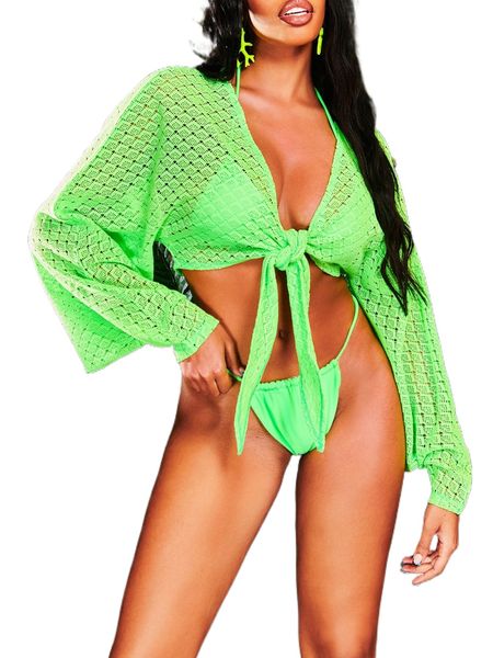 

sxy neon lime tie front crop without bikini set h7fq#, White