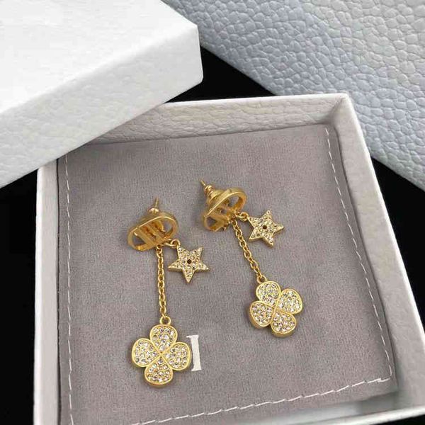 

2022 new suit chain letter long pentagram flower earrings clavicle necklace, Golden