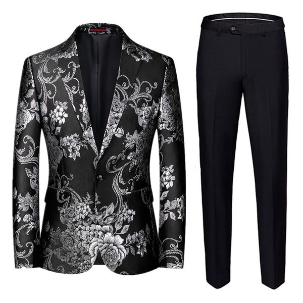 İlkbahar ve Sonbahar Erkekler İş Gündelik Takım, Moda Tek Buckle Blazers   Pantolonlar, Jacquard Düğün Takımları Fit Slim 220504
