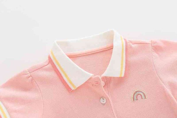 Nova menina de verão 1-3 anos vestido bebê estrangeiro rosa puro algodão saia esportiva bordado arco-íris meninas vestido
