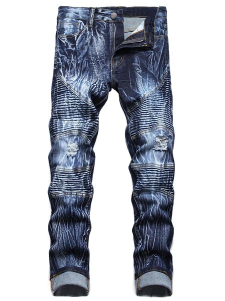 

men ripped frayed plisse detail skinny jeans 56sx#, Blue