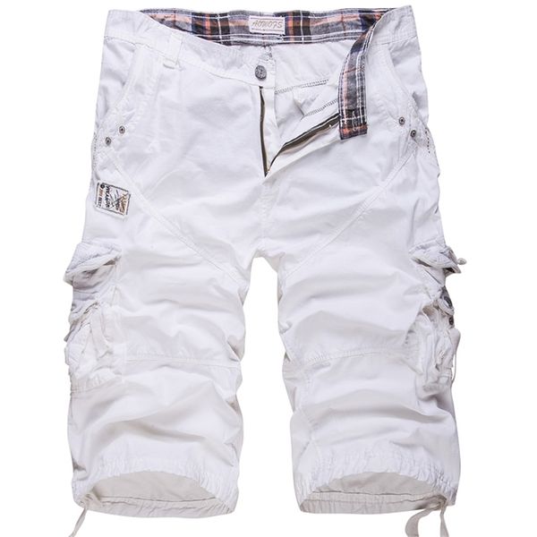 

loose large size cargo shorts cotton men s tactical casual solid color patchwork military white knee length 220722, White;black