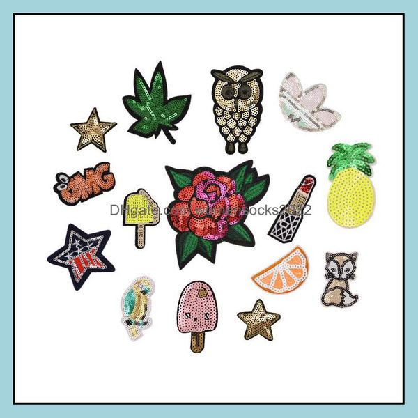 

sewing notions tools apparel owl cat badges sequined embroidery patchs for clothe bag iron on stripes appliques clothes stickers clothing, Black