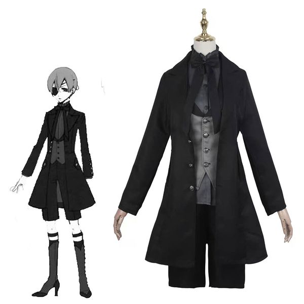 Black Butler Sebas Cosplay Costume Outfit Dress Halloween Carnival Women Girl Uniforms Parrucca