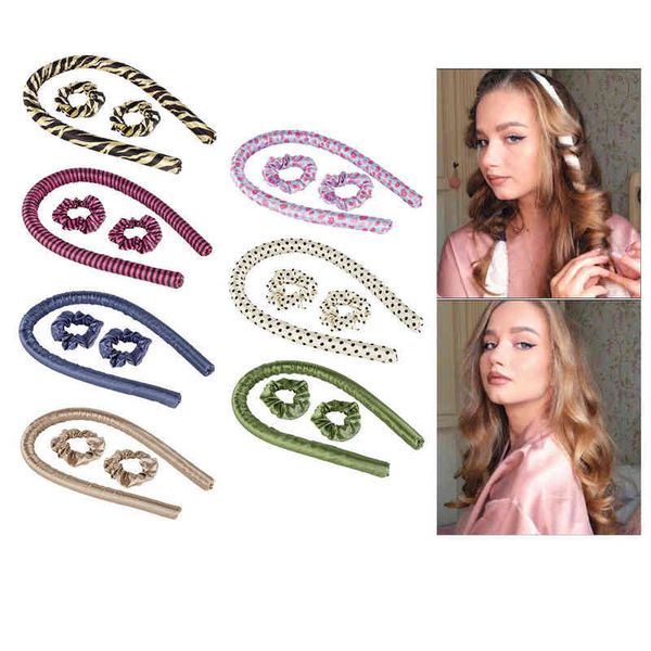 

hair curler heatless rod headband - lazy set no heat curls silk ribbon rollers sleeping soft wave curlers 220304