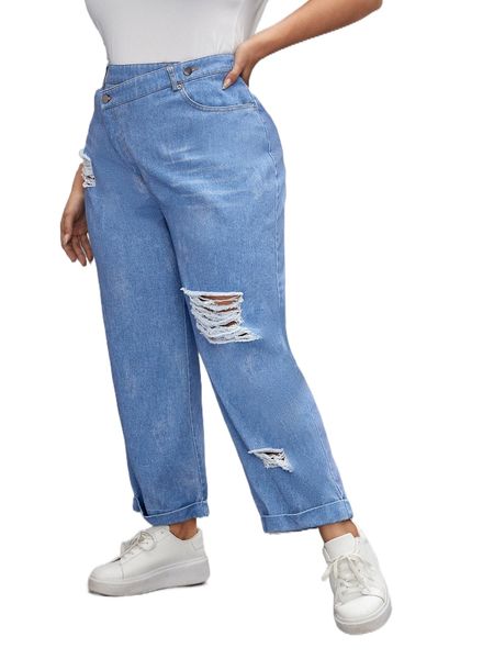 

x kashmir plus asymmetrical waist slant pocket ripped pants t7qq#, Black