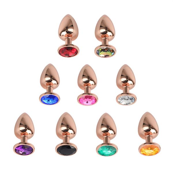 3size metal redondo diamante anal plug plug rosa revestimento jóia de cristal butt 2453