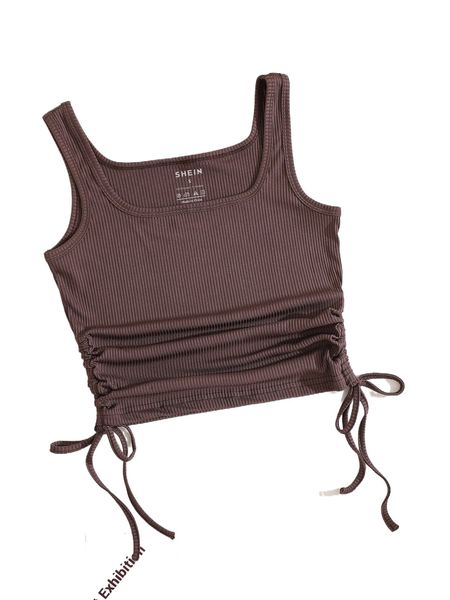 

drawstring side crop tank b1xc#, White