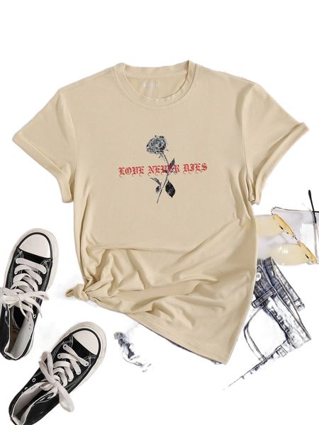 

letter & floral print tee w4su#, White