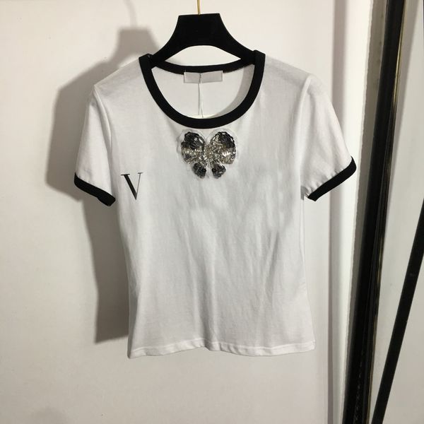 

butterfly sequin letter t shirts women summer short tees streetwear designer hip hop tee, White