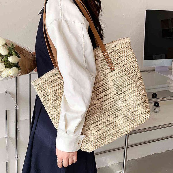 

shopping bags hand-woven women's shoulder handbag bohemian summer fashion straw beach tote bag travel shopper weaving 220318