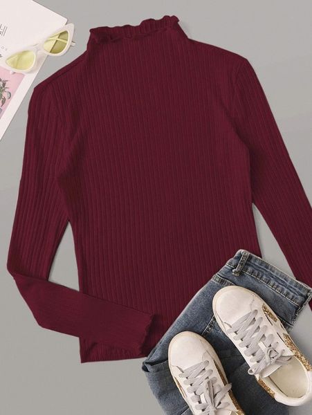 

mock-neck lettuce trim rib-knit y29z#, White