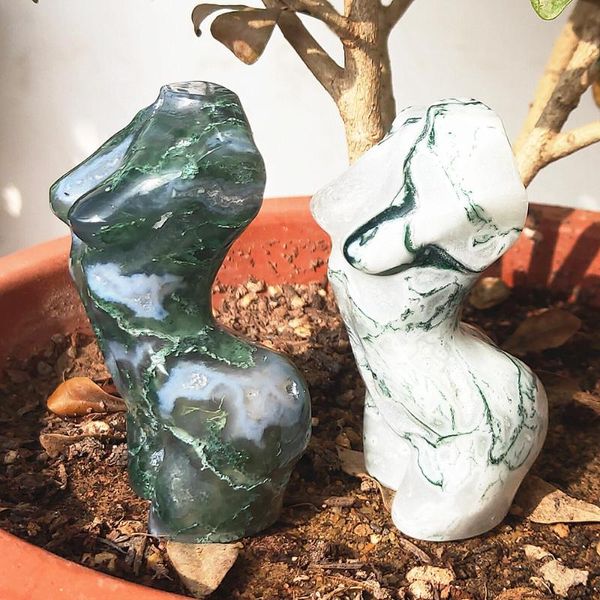 Dekoratif nesneler figürinler 8cm kristal tanrıça doğal yosun akik heykel kuvars kadın gövde su su okyanus otu taş vücut heykel