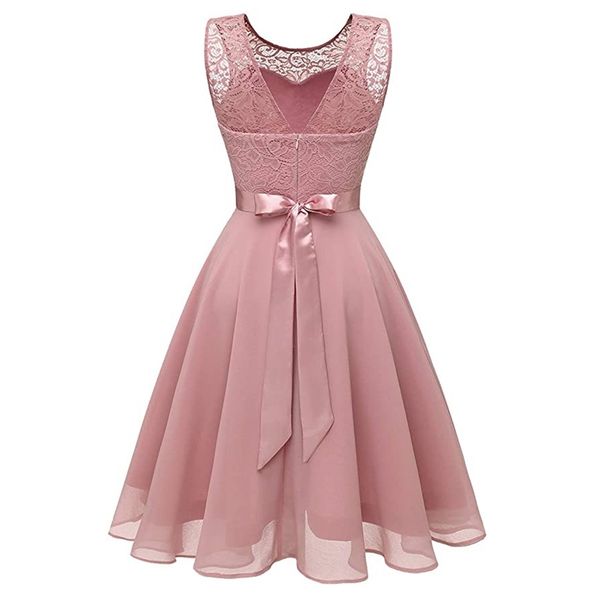 

summer dresses women elegant lace splicing slim temperament button solid o neck evening party vestidos 220518, Black;gray