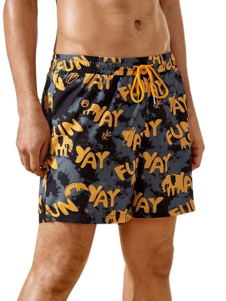

men cartoon & letter graphic drawstring shorts k58p#, White;black