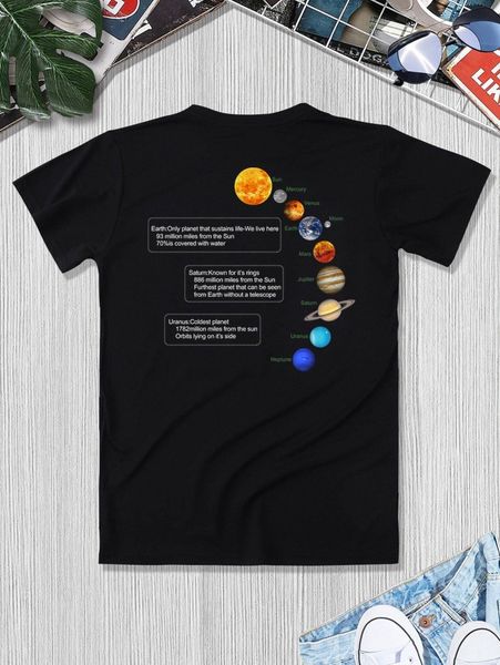 

men planet and slogan graphic tee e1uz#, White;black