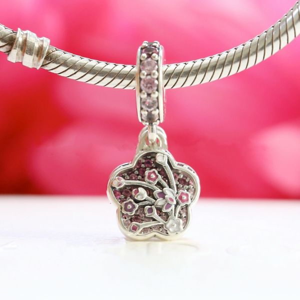 PAVÉ PFIRSICHBLÜTENBLUME Charm 925 Silber Pandora Charms für Armbänder DIY Schmuckherstellung Kits Lose Perlen Silber Großhandel 798112NCCMX