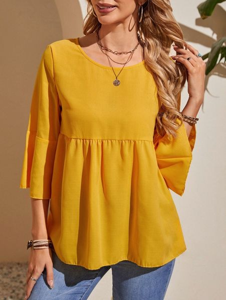 

emery rose flounce sleeve solid peplum blouse i5pr#, White