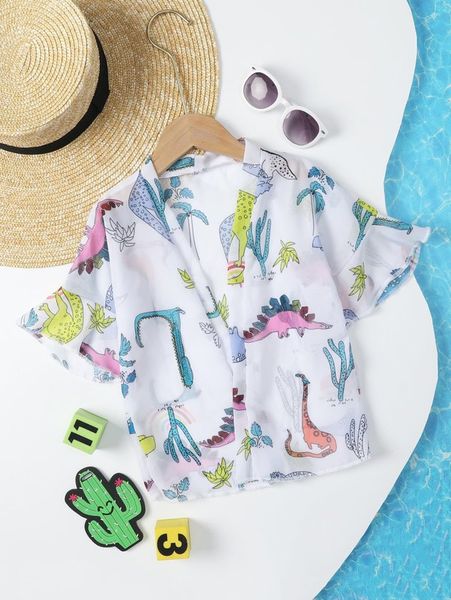 

toddler girls cartoon dinosaur kimono she, White;black