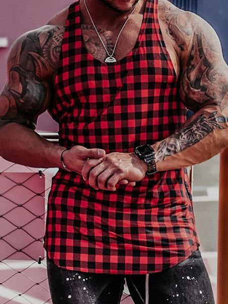 

men gingham print tank z9gs#, White;black