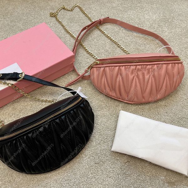 Gürteltasche, Designer-Tasche aus schwarzem Leder, rosa Buchstaben, Umhängetaschen, modische Plissee-Hobos, praktische Geldbörsen, Mini-Damenhandtaschen, Kettentaschen