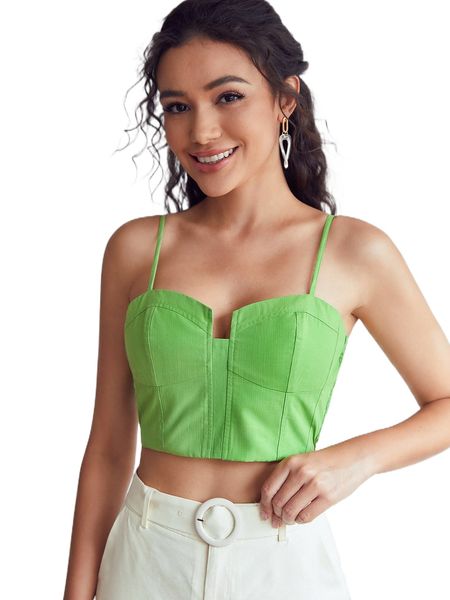 

solid bustier shirred back cami v12m#, White