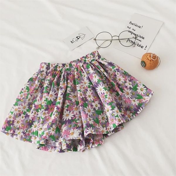 

girls cute shorts skirts summer fashion cotton pants babys floral culottes skirts children's clothing dresses 220525, Blue