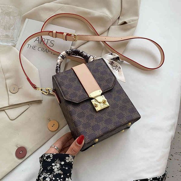

vintage ribbon square box quality pu leather women's designer handbag luxury brand shoulder messenger bag with scarf