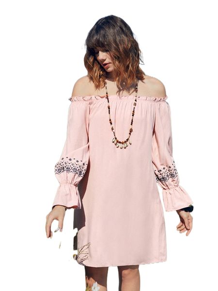 

floral embroidery off shoulder dress a1ri#, Black;gray