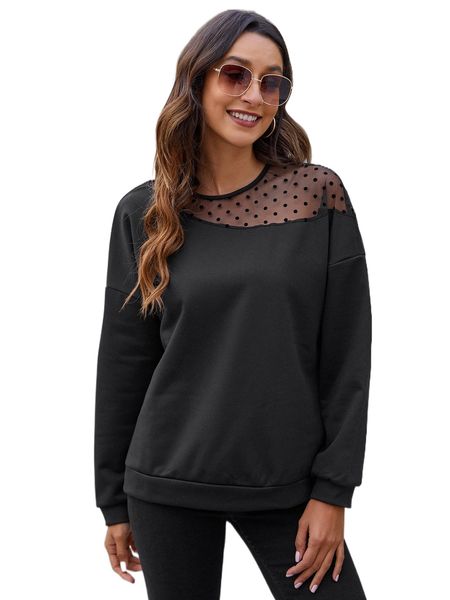 

contrast dobby mesh drop shoulder sweatshirt w0fo#, Black