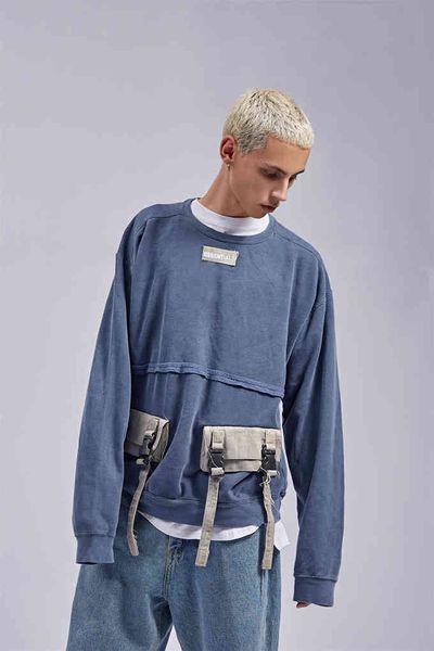 

new fashion trend luxury brand sweater designer wholesale splicing webbing multi pocket pullover for men and women lovers round neck coat, Black