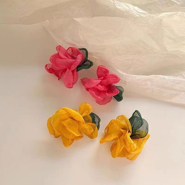

fashion cloth flower earrings female gentle super fairy temperament sen series petal earrings personality aesthetic, Golden;silver