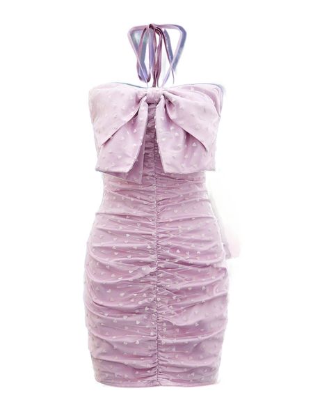 

heart print big bow front tied backless dress t6ks#, Black;gray