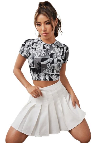 

x spookish delight japanese letter & figure graphic crop tee h6yj#, White